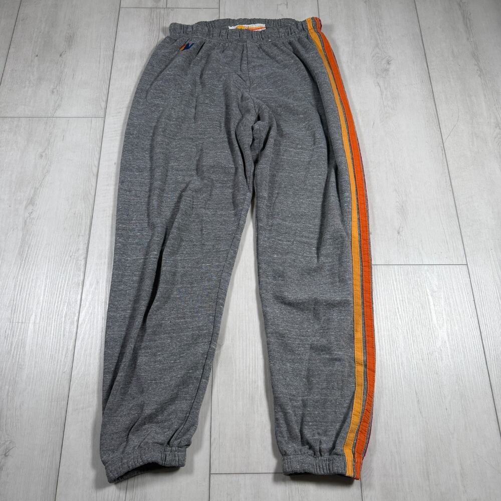 Aviator Nation Sweatpants Large Gray Rainbow Stripe Joggers 5 Stripe Fleece